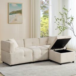 L-Shaped Sectional Sofa with Removable Storage Ottoman and 2 Pillows, Fabric Upholstery Sofa for Living Room, 204L x 68W x 69H cm, Beige - Aosom.UK - thumbnail 9