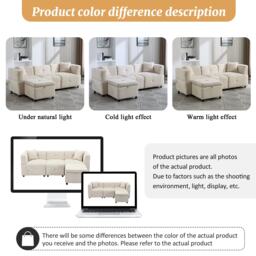 L-Shaped Sectional Sofa with Removable Storage Ottoman and 2 Pillows, Fabric Upholstery Sofa for Living Room, 204L x 68W x 69H cm, Beige - Aosom.UK - thumbnail 7