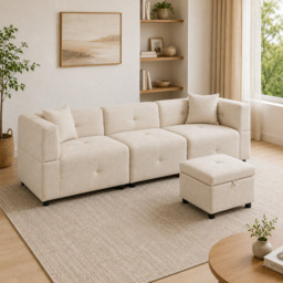 L-Shaped Sectional Sofa with Removable Storage Ottoman and 2 Pillows, Fabric Upholstery Sofa for Living Room, 204L x 68W x 69H cm, Beige - Aosom.UK