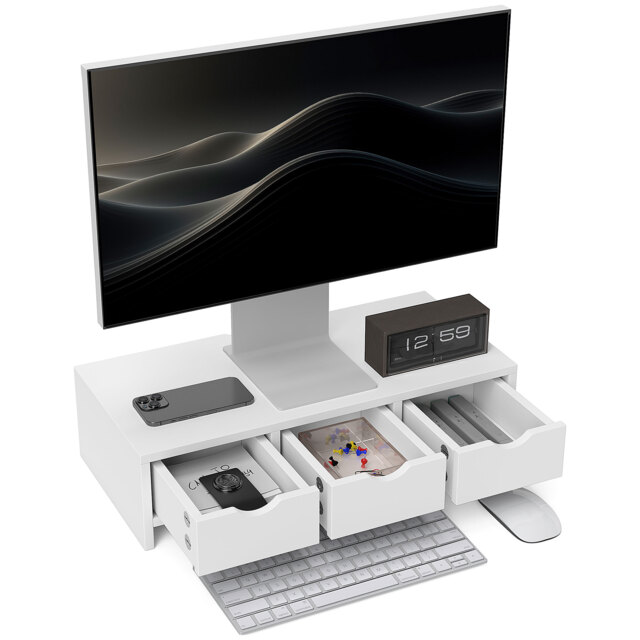 HOMCOM Monitor Stand Riser with 3 Drawers, Monitor Riser for Laptop, Computer, PC, Small Printer, 51 x 24 x 13cm, White - image 1