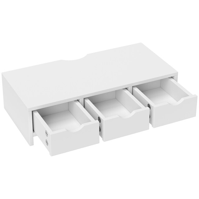 HOMCOM Monitor Stand Riser with 3 Drawers, Monitor Riser for Laptop, Computer, PC, Small Printer, 51 x 24 x 13cm, White - image 1