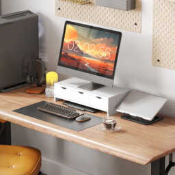 HOMCOM Monitor Stand Riser with 3 Drawers, Monitor Riser for Laptop, Computer, PC, Small Printer, 51 x 24 x 13cm, White - thumbnail 2