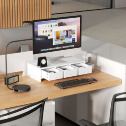 HOMCOM Monitor Stand Riser with 3 Drawers, Monitor Riser for Laptop, Computer, PC, Small Printer, 51 x 24 x 13cm, White - thumbnail 8