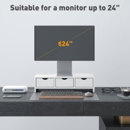 HOMCOM Monitor Stand Riser with 3 Drawers, Monitor Riser for Laptop, Computer, PC, Small Printer, 51 x 24 x 13cm, White - thumbnail 6
