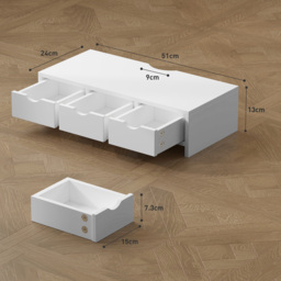 HOMCOM Monitor Stand Riser with 3 Drawers, Monitor Riser for Laptop, Computer, PC, Small Printer, 51 x 24 x 13cm, White - thumbnail 3
