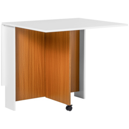 HOMCOM Folding Dining Table Writing Desk Workstation w/ Casters Teak Colour, 4-6 people, White - Aosom UK - thumbnail 1