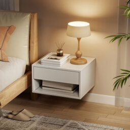 HOMCOM Set of Two Floating Bedside Tables - White - thumbnail 7
