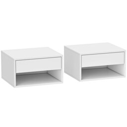 HOMCOM Set of Two Floating Bedside Tables - White