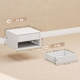 HOMCOM Set of Two Floating Bedside Tables - White - thumbnail 3