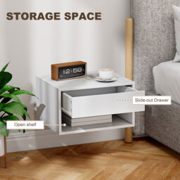 HOMCOM Set of Two Floating Bedside Tables - White - thumbnail 6