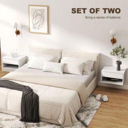 HOMCOM Set of Two Floating Bedside Tables - White - thumbnail 4