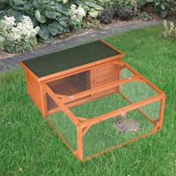 PawHut Guinea Pigs Hutches Small Animal House Off-ground Ferret Bunny Cage Backyard w/ Openable Main House & Run Roof 125.5 x 100 x 49cm - Aosom UK
