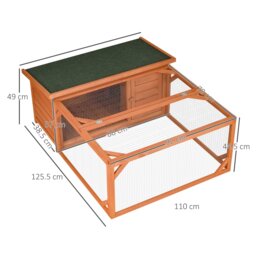 PawHut Guinea Pigs Hutches Small Animal House Off-ground Ferret Bunny Cage Backyard w/ Openable Main House & Run Roof 125.5 x 100 x 49cm - Aosom UK - thumbnail 3