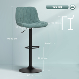 HOMCOM Bar Stools Set of 2, Height Adjustable Swivel Barstools with Backrest and Footrest for Kitchen, Breakfast Counter, Cat Scratch Anti, Blue - Aosom UK - thumbnail 3
