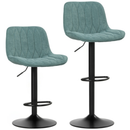 HOMCOM Bar Stools Set of 2, Height Adjustable Swivel Barstools with Backrest and Footrest for Kitchen, Breakfast Counter, Cat Scratch Anti, Blue - Aosom UK