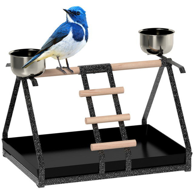 PawHut Bird Play Stand, Portable Training Playground, with Wood Perch, Ladder, Feeding Cups, for Parrots, Macaws, Conures - Aosom UK - image 1