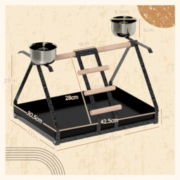 PawHut Bird Play Stand, Portable Training Playground, with Wood Perch, Ladder, Feeding Cups, for Parrots, Macaws, Conures - Aosom UK - thumbnail 3