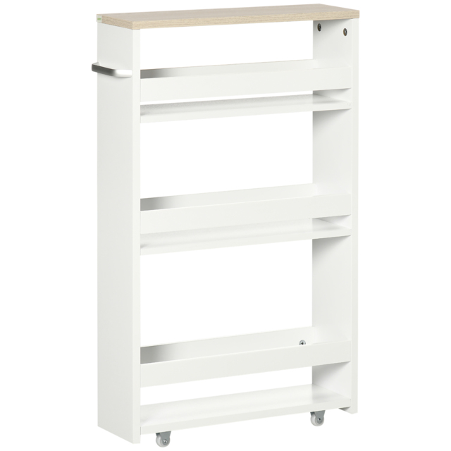 kleankin Storage Cart, 4-Tier Compact Storage Trolley on Wheels and Handle, 48W x 15D x 80H cm, White - image 1