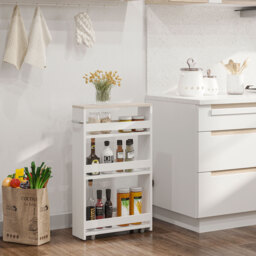 kleankin Storage Cart, 4-Tier Compact Storage Trolley on Wheels and Handle, 48W x 15D x 80H cm, White - thumbnail 8
