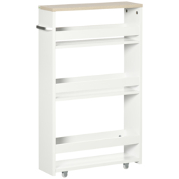 kleankin Storage Cart, 4-Tier Compact Storage Trolley on Wheels and Handle, 48W x 15D x 80H cm, White - thumbnail 1