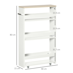 kleankin Storage Cart, 4-Tier Compact Storage Trolley on Wheels and Handle, 48W x 15D x 80H cm, White - thumbnail 3