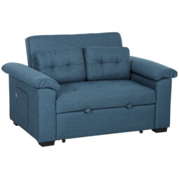 HOMCOM Pull Out Sofa Bed, Fabric 2 Seater Click Clack Sofa Bed Settee, Convertible Sofa Couch with 2 Pillows and Side Pockets for Living Room, Scratch Resistant, Blue - thumbnail 1