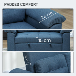 HOMCOM Pull Out Sofa Bed, Fabric 2 Seater Click Clack Sofa Bed Settee, Convertible Sofa Couch with 2 Pillows and Side Pockets for Living Room, Scratch Resistant, Blue - thumbnail 7