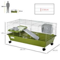 "PawHut Small Animal Cage, 35"" Chinchilla Guinea Pig Hutch, Includes Platform, Ramp, Dish, Wheels, Water Bottle - Aosom UK" - thumbnail 3