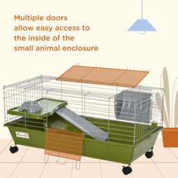 "PawHut Small Animal Cage, 35"" Chinchilla Guinea Pig Hutch, Includes Platform, Ramp, Dish, Wheels, Water Bottle - Aosom UK" - thumbnail 7