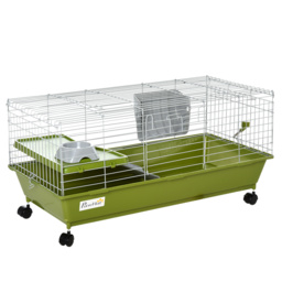 "PawHut Small Animal Cage, 35"" Chinchilla Guinea Pig Hutch, Includes Platform, Ramp, Dish, Wheels, Water Bottle - Aosom UK" - thumbnail 1