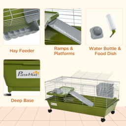 "PawHut Small Animal Cage, 35"" Chinchilla Guinea Pig Hutch, Includes Platform, Ramp, Dish, Wheels, Water Bottle - Aosom UK" - thumbnail 6