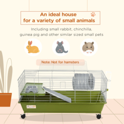 "PawHut Small Animal Cage, 35"" Chinchilla Guinea Pig Hutch, Includes Platform, Ramp, Dish, Wheels, Water Bottle - Aosom UK" - thumbnail 4