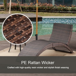 Outsunny Garden Patio Rattan Wicker Folding Sun Lounger Recliner Bed Chair with Cushion for Outdoor, Mixed Brown, White - thumbnail 4
