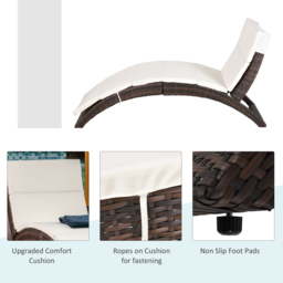 Outsunny Garden Patio Rattan Wicker Folding Sun Lounger Recliner Bed Chair with Cushion for Outdoor, Mixed Brown, White - thumbnail 7