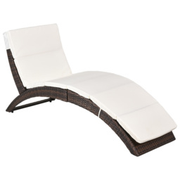 Outsunny Garden Patio Rattan Wicker Folding Sun Lounger Recliner Bed Chair with Cushion for Outdoor, Mixed Brown, White - thumbnail 1