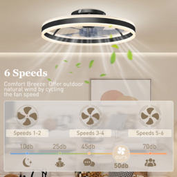 HOMCOM Ceiling Fan with Light and Remote, LED Mount Ceiling Fan with 3 Colour Temperatures, 6 Speed, 50 cm, Black - thumbnail 6