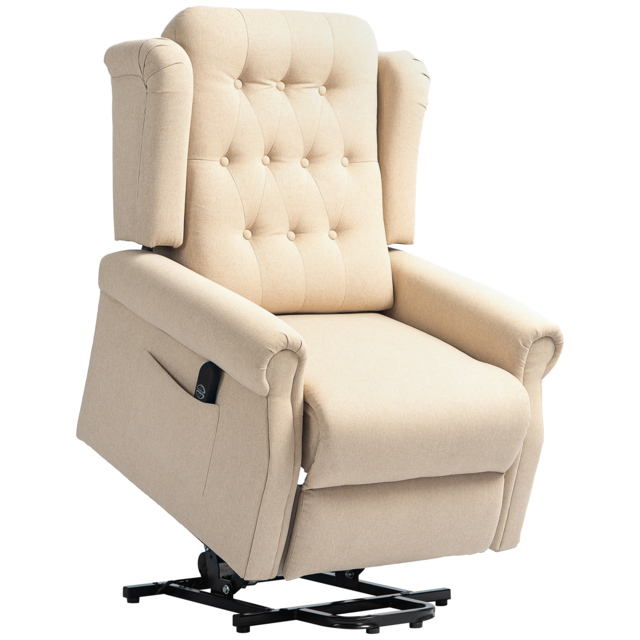 HOMCOM Power Lift Recliner Chair, Wingback Button Tufted Electric Lift Chair for Elderly, Fabric Riser and Reclining Armchair, Cat Scratch Resistant, Beige - image 1