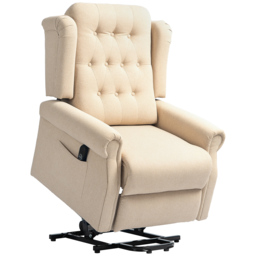 HOMCOM Power Lift Recliner Chair, Wingback Button Tufted Electric Lift Chair for Elderly, Fabric Riser and Reclining Armchair, Cat Scratch Resistant, Beige - thumbnail 1