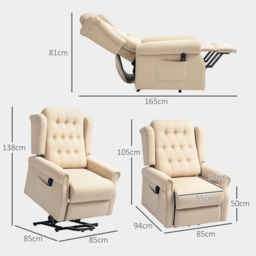 HOMCOM Power Lift Recliner Chair, Wingback Button Tufted Electric Lift Chair for Elderly, Fabric Riser and Reclining Armchair, Cat Scratch Resistant, Beige - thumbnail 3