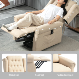 HOMCOM Power Lift Recliner Chair, Wingback Button Tufted Electric Lift Chair for Elderly, Fabric Riser and Reclining Armchair, Cat Scratch Resistant, Beige - thumbnail 7