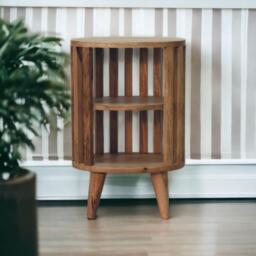 Ariella Solid Mango Wood Bedside Table with 2 Open Shelves, Desk with Hand‑Finished Minimalist Scandi‑Style Legs, 26L x 36W x 55H cm, Brown - Aosom UK
