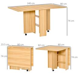 HOMCOM Folding Dining Table, Drop Leaf Table for Small Spaces, Foldable Rectangular Tabletop with Storage Shelves for Kitchen, Dining Room, Teak - thumbnail 3
