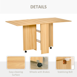 HOMCOM Folding Dining Table, Drop Leaf Table for Small Spaces, Foldable Rectangular Tabletop with Storage Shelves for Kitchen, Dining Room, Teak - thumbnail 6