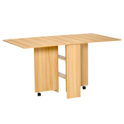 HOMCOM Folding Dining Table, Drop Leaf Table for Small Spaces, Foldable Rectangular Tabletop with Storage Shelves for Kitchen, Dining Room, Teak - thumbnail 1