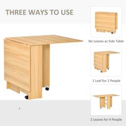 HOMCOM Folding Dining Table, Drop Leaf Table for Small Spaces, Foldable Rectangular Tabletop with Storage Shelves for Kitchen, Dining Room, Teak - thumbnail 4