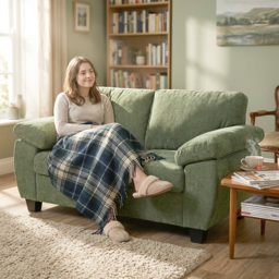 HOMCOM 2 Seater Sofa, 156cm Chenille Loveseat Sofa, Dark Green - thumbnail 2