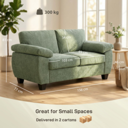 HOMCOM 2 Seater Sofa, 156cm Chenille Loveseat Sofa, Dark Green - thumbnail 3