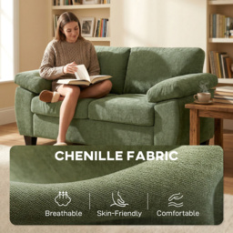 HOMCOM 2 Seater Sofa, 156cm Chenille Loveseat Sofa, Dark Green - thumbnail 5