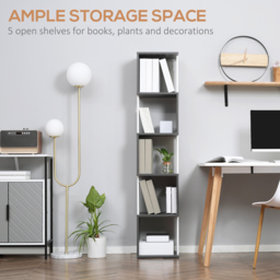 HOMCOM Modern 5-Tier Bookshelf, Freestanding Bookcase Storage Shelving for Living Room Home Office Study, Dark Grey - Aosom UK - thumbnail 5