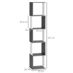 HOMCOM Modern 5-Tier Bookshelf, Freestanding Bookcase Storage Shelving for Living Room Home Office Study, Dark Grey - Aosom UK - thumbnail 3